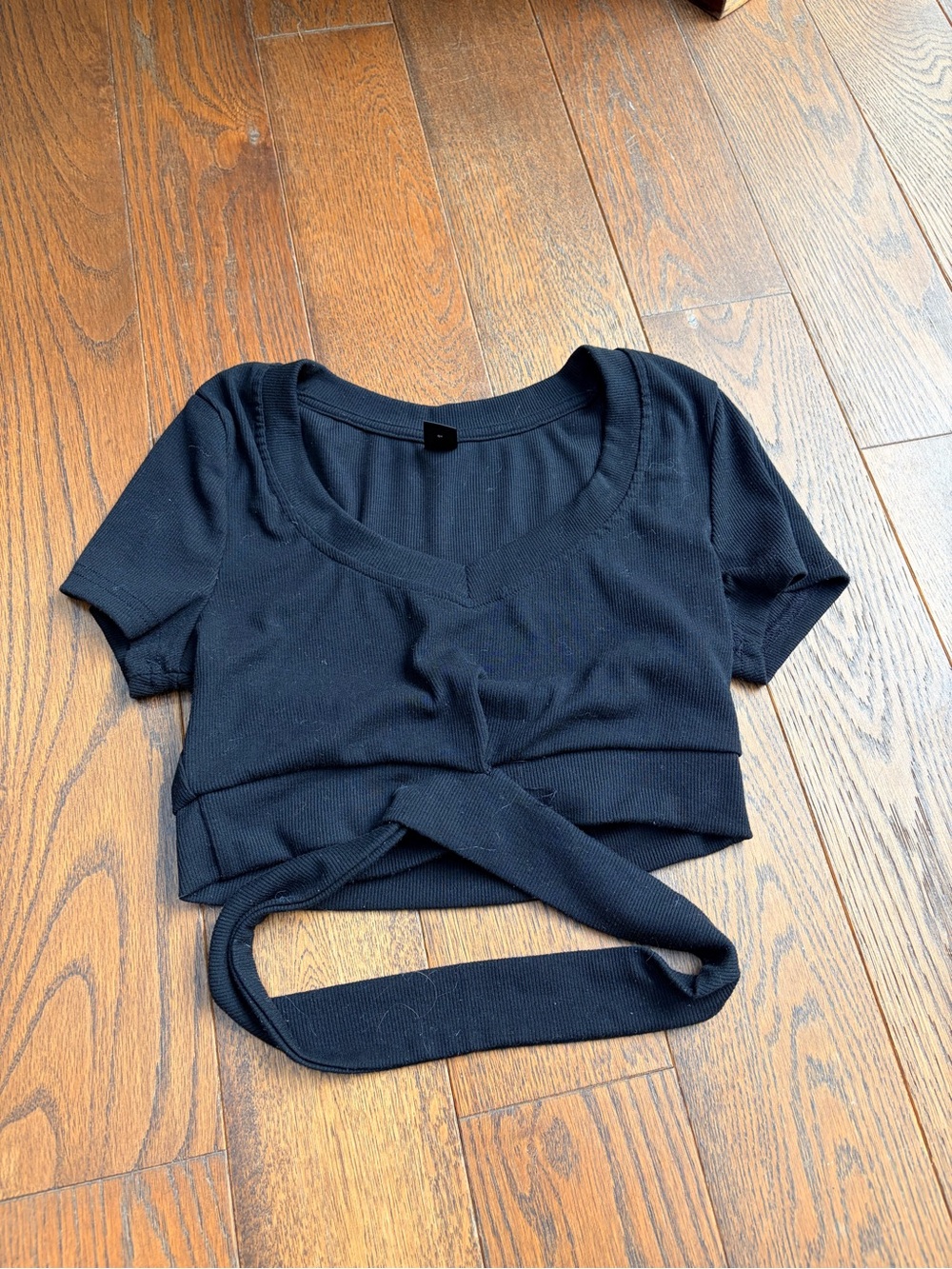 Black Women's Short Sleeve Wrap Crop Top
